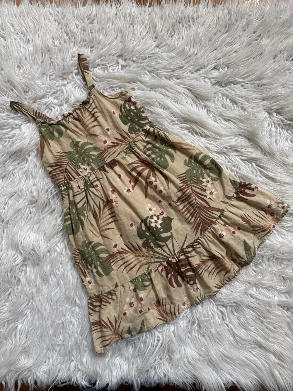 Girls' Tropical Leaf Print Sundress - Beige Green